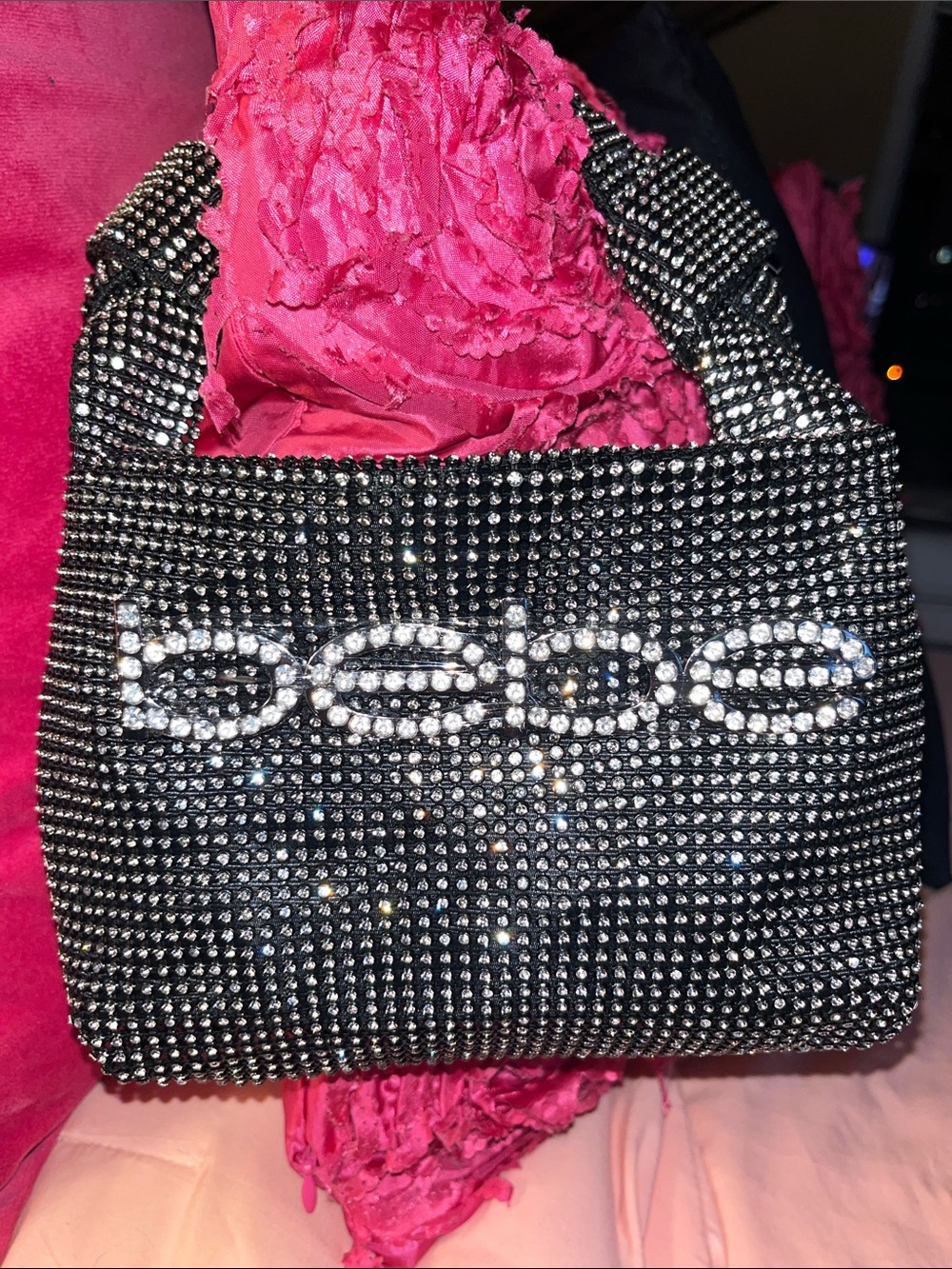 bebe Black Crystal-Embellished Mini Shoulder Bag